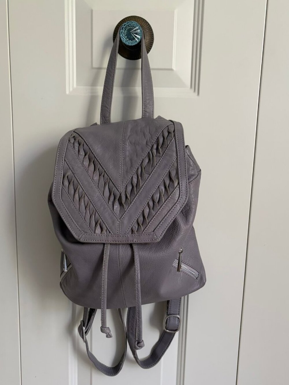 Day & Mood Grey Leather Backpack Purse - LIKE NEW